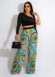 Casual Sloping Shoulder Fashion Print Two-piece Set