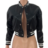 Autumn And Winter New Threaded Elastic Leather Casual Baseball Jacket