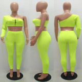 Fashion Print Sexy Sports Slanted Shoulder Single Sleeve Two-piece Set