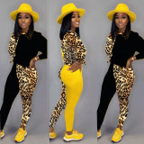 New Leopard Print Contrasting Color Splicing Casual Suit