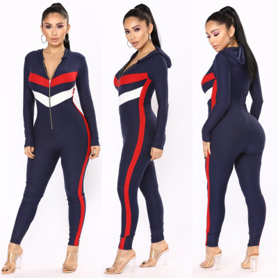 Sexy Slim Panel Hoodie Jumpsuit