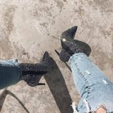 Stylish Pointed Toe Rhinestone Heeled Boots