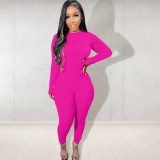 Solid Color Crew Neck Slim Sweater Two Piece Set