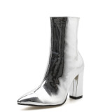 Stylish Patent Leather Pointed Toe Chunky Heel Zip-Up Rider Boots