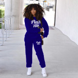 Offset Printed Loose Long Sleeve Sports Two Piece