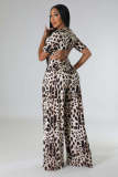 Fashion Exposed Navel Leopard Print Wide-leg Pants Two-piece Set