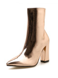 Stylish Patent Leather Pointed Toe Chunky Heel Zip-Up Rider Boots