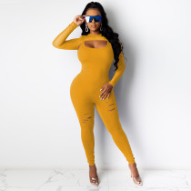 Solid Color Sling Jumpsuit Hoodie Two-Piece Set