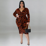 Sexy Bag Hip Leopard Print Long-sleeved Dress