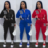 Solid Color Baseball Jersey Breasted Pocket Sports Two-Piece Set