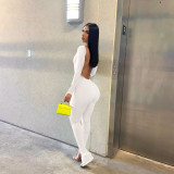 Sexy Solid Color Open Back Slit Small Flare Jumpsuit