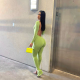 Sexy Solid Color Open Back Slit Small Flare Jumpsuit