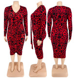 Sexy Bag Hip Leopard Print Long-sleeved Dress