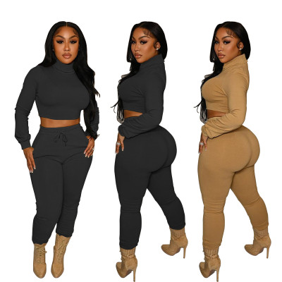 Solid Color Leisure Sports Long Two-piece Suit