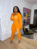 Explosive Style Letter Print Hooded Zipper Two-piece Set