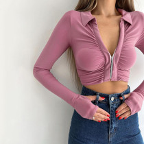 Breasted Lapel Gathering Sexy Top