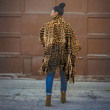 Fashion Leopard Print Long Sleeve Fringe Top