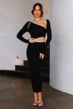 Sexy Slanted Neck Cropped Navel Slim Bag Hip Knitted Dress