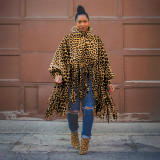 Fashion Leopard Print Long Sleeve Fringe Top