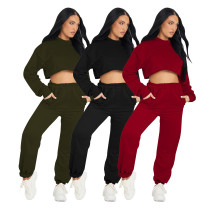 Autumn And Winter Solid Color High Elastic Sports And Leisure Two-piece Suit