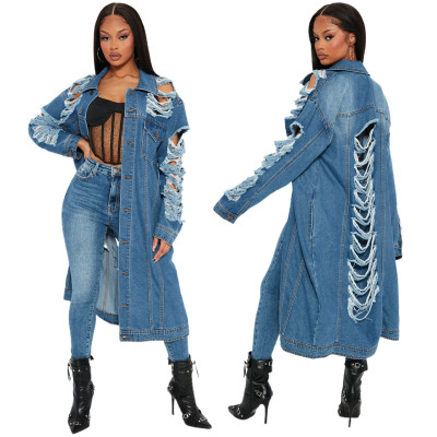 Ripped Long Sleeve Jacket Cardigan Denim Cape