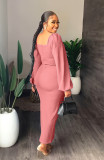 Solid Color Long Sleeve Sexy Hip Pack Slit Dress