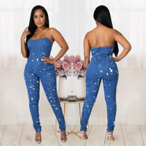 Casual Fashion Tube Top Slim Denim Jumpsuit