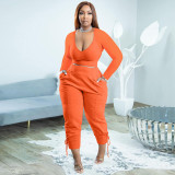 Solid Color Plus Size Sports And Leisure Two-piece Suit