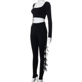 Sexy Skinny Long Sleeve T-Shirt Lace-Up Pants Casual Set
