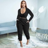 Solid Color Plus Size Sports And Leisure Two-piece Suit