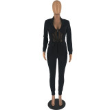 Autumn And Winter New Solid Color Mesh Yarn Stitching Sexy Two-piece Suit