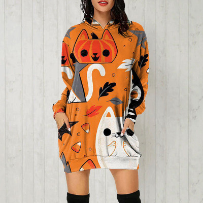 Halloween Loose Long Sleeve Sweater Dress