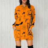 Halloween Loose Long Sleeve Sweater Dress