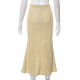 Solid Color High Waist Bag Hip Split Zipper Casual Skirt