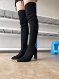 Pointy-toe Chunky-heel Knitted Over-the-knee Boots