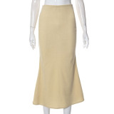 Solid Color High Waist Bag Hip Split Zipper Casual Skirt