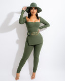 Fashion Long Sleeve High Slit Top Pit Two Piece Set