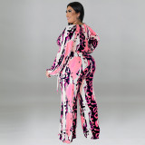 Fall New Print Sexy Off-the-shoulder Long-sleeve Jumpsuit
