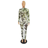 Fashionable Camouflage Print Hip Lift Slit Slim Jumpsuit
