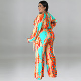 Fall New Print Sexy Off-the-shoulder Long-sleeve Jumpsuit