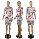 Autumn And Winter New Red Lips Print Dress