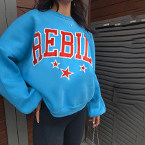 Casual Personality Offset Printing Letter Round Neck Loose Long Sleeve Sweater
