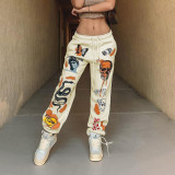 Trendy Halloween Graphic Print Lace-Up Lounge Pants