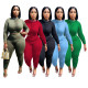 Solid Pleated Long Sleeve Stretch Two Piece