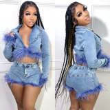 Hot Sale Raw Edge Fashion Denim Suit