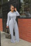 Sexy Solid Color Pleated Casual Long Sleeve Wide Leg Two Piece Set