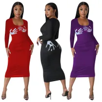 Fashion Square Neck Print Sexy Dress