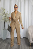 Casual Pleated Cardigan Straight-leg Pants Two-piece Set