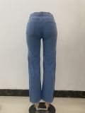 Irregular Button Stretch Jeans Women's Slit Flared Pants
