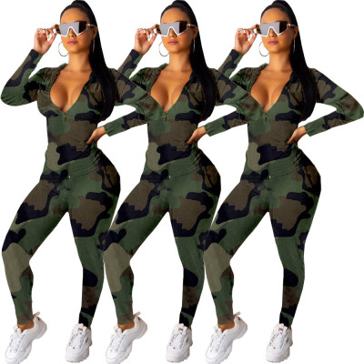 Sexy Camo Hat Zip Pocket Two-Piece Set